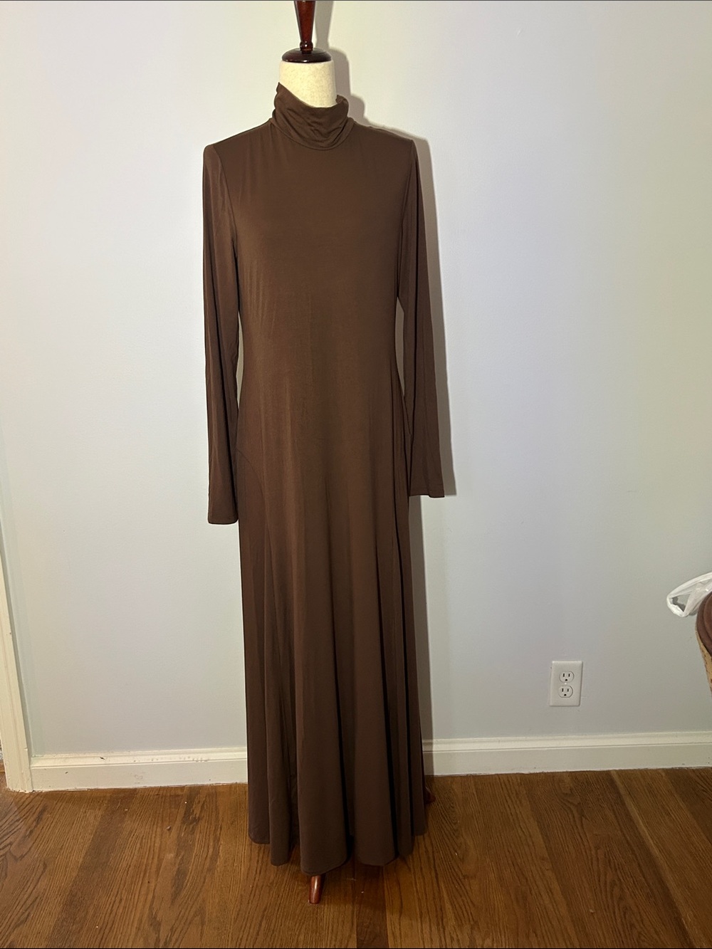 Pietro Brunelli Selene Maternity Bamboo Brown Long-Sleeve Turtleneck Maxi Dress